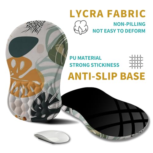 Hokafenle Ergonomic Mouse Pad Wrist Support, Wrist Rest Mousepad for Carpal Tunnel Pain Relief with Integrated Memory Foam Slope Massage Bulge (11.8x7.9 inch,Abstract Leaves - color: KM31-Abstract Leaves