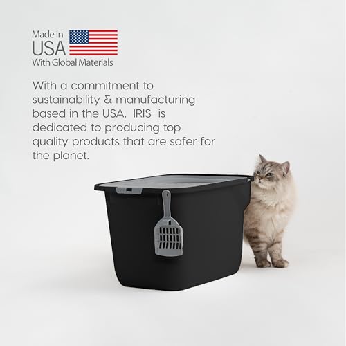 IRIS USA Large Top Entry Cat Litter Box, Hooded Privacy, Black/Gray | Dog-Free Zone, Mess Containment System, Enclosed Top Access, Dog Proof Pan, Reduced Tracking, Odor Trapping - color: Black, size: Top Entry