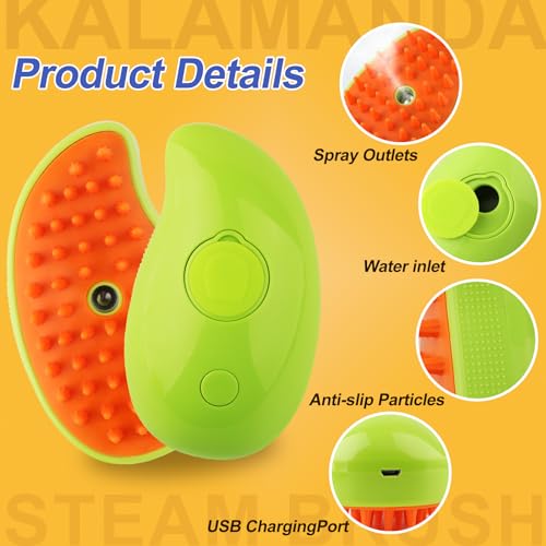 Cat Steam Brush, 3 in 1 Pet Steamy Brush, Silicone Grooming Comb with Steam, Pet Hair Remover Misting Comb for Indoor Cats Dogs(Mango Yellow/Green) - color: Mango Yellow/Green