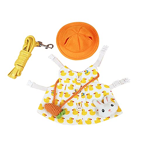 Guinea Pig Clothes,Soft Bunny Ferret Clothes with Pet Rabbit Harness and Leash Mini Hat Bag Cute Brooch for Kitten Small Animal Collars - color: DuckYellow, size: Small