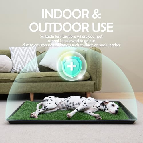 MEEXPAWS Dog Grass Pee Pads for Dogs with Tray | Medium 31×21 in | 2× Dog Artificial Grass Pads Replacement| Rapid Drainage | Indoor Litter Box | Hemmed Edge - size: Medium - 31 x 21 inch