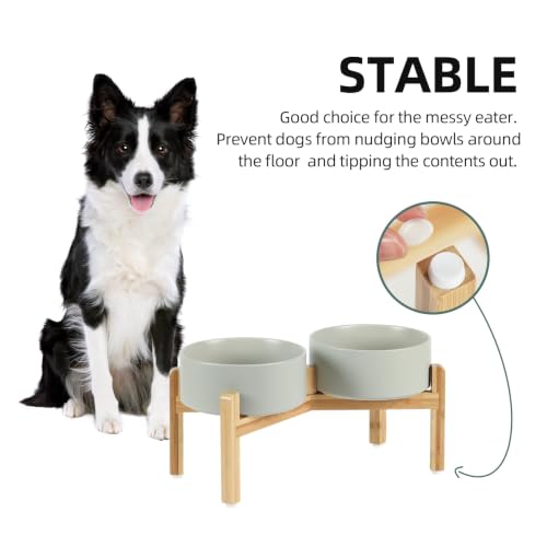 Havniva Dog Bowls Elevated, Ceramic Dog Food and Water Bowl Set | 7.3” Raised Dog Food Bowl, Elevated Dog Bowls with Bamboo Stand, Non-Slip Dog Water Bowl for Medium Dog, Large Capacity - color: Matte Gray, size: 7.3" - 2 Bowls+Stand