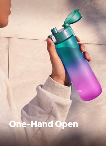 Opard Zip 20oz Plastic Water Bottle Dishwasher Safe, Leakproof Flip-Top Lid, BPA Free Tritan, Wide Mouth Reusable Kids Water Bottle for School Hiking Commuting Outdoor Travel and Gym - color: Bubblegum Cyan Pink, style: 20 oz - Fast Flow