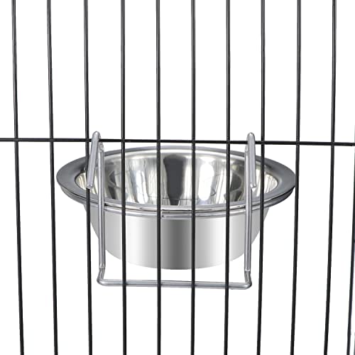 Wontee Pet Food Water Bowl Stainless Steel Hanging Feeder, M | Rust-proof, removable for easy refilling and cleaning, for feeding in cages/kennels/crates, for small dogs/cats/birds/rabbits - size: M
