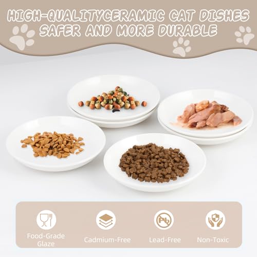 6 Pack Cat Food Bowl, Ceramic Cat Bowls, Anti Whisker Fatigue Cats Bowl Set | 5.5 Inches Shallow Wide Kitten Plates for Food and Water (White-A) - color: White-A