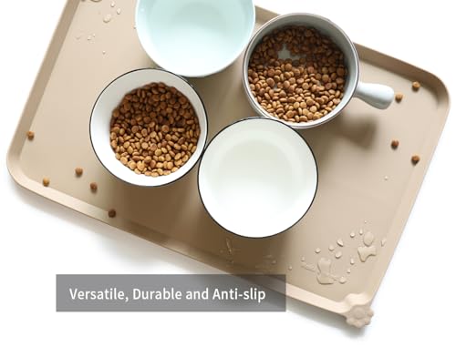 Hoki Found L Silicone Non Slip Pet Dog Cat Bowl Mats - Waterproof Dog Cat Food Mats for Carpet - PapayaWhip - color: PapayaWhip, size: 22" x 14"