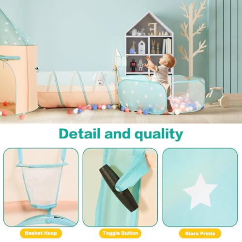 PigPigPen 3pc Kids Play Tent for Girls and Boys with Ball Pit, Crawl Tunnel, Princess Tents for Toddlers, Baby Space World Playhouse Toys, Boys Indoor& Outdoor Play House, Perfect Kid’s Gifts - style: 3PC Orange & Green Star Play Tent