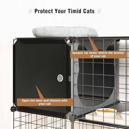3-Tier Large Cat Enclosure Indoor & Outdoor with Litter Box, Detachable Multifunctional Catio Playpen - DIY Metal Wire Kennel Cage for Cats - size: 35.4"L x 15.7"W x 35.4"H