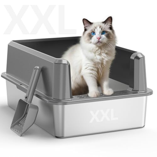 Stainless Steel Cat Litter Box, XXL High Sided Open Top Litter Pan, 1 Scoop | XXL, Spacious Interior, High Sides, Anti-Urine Leakage, Non-Stick Odor Resistant, Easy Clean, Reduce Litter Tracking - color: 3 - Light Gray (Pack of 1)
