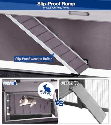 2-Story Rabbit Hutch Indoor Outdoor with Wheels Bunny Cage with Slip-Proof Ramp Guinea Pigs Cage with Waterproof Roof & Easy-Clean Tray Multi-Access Doors 36" L Grey - color: 36"L Grape Purple