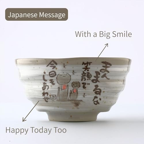 Japanese Rice Bowls, Miso Soup Bowls, Jizo Statue Design, Set of 2, 4.5 inch - color: Jizo Statue