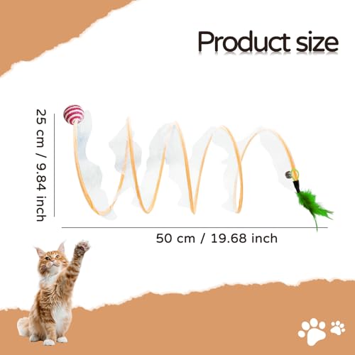 Andiker Cat Tunnel Toy, 10inch Collapsible Metal Cat Spring Toy with Nylon Mesh, Feather, Mouse, and Bell, Interactive Cat Toys for Indoor Cats to Scratch, Puzzle, Relax and Kill Time (Ball) - color: Ball