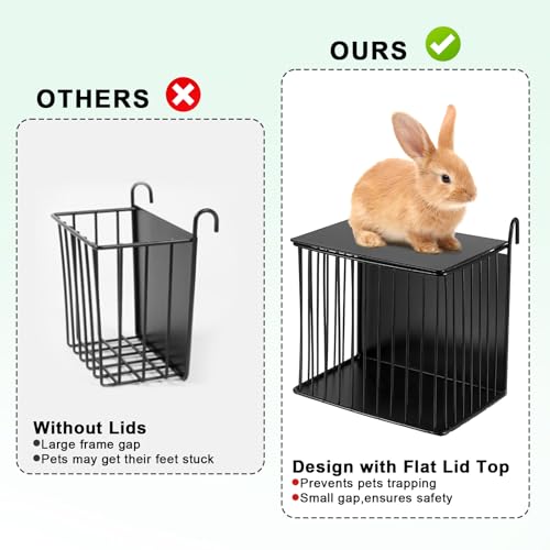 Metal Hay Rack for Rabbits, Rabbit Hay Feeder with Tops-Square Bunny Feeder | Metal Frame Hanging Hay Rack-Hay Holder with Built-in Hooks, Feeding Supply for Guinea Pigs, Chinchillas, Rabbits - size: 6.7x4.7x6.9