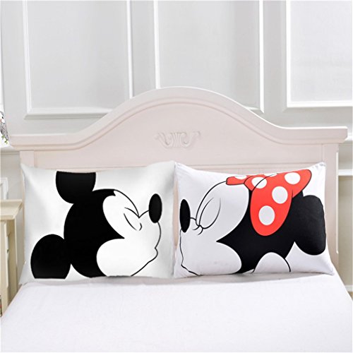 Microfiber Reversible Printing Mickey Mouse Couples Duvet Cover 3PCS Bedding Set with Zipper Closure - Ultra Soft Lightweight and Easy Care, Queen - color: White1, size: Queen