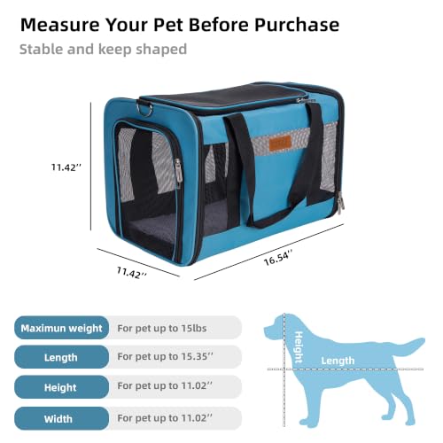 YUNIQUE Soft-Sided Cat & Dog Carrier for Pets Up to 15 Lbs, Airline Approved Collapsible Travel Puppy Carrier with Lightweight Fabric Design (Blue) - color: blue