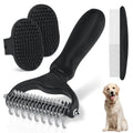 Double-Sided Pet Grooming Rake - 4-in-1 Professional Pet Grooming Kit Deshedding Dematting Tool for Dogs Cats Extra-Wide Grooming Brush & Deshedder Comb for Long & Short Haired Pets (Black Kit 4PCS) - color: Black