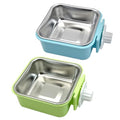 kathson Crate Dog Bowl, Removable Stainless Steel Hanging Pet Kennel Cage Bowl Food & Water Feeder Coop Cup for Puppy, Cat, Rabbit, Guinea Pigs 2pcs Small Square(Blue, Green) - color: Square (Blue, Green), size: 2 PCS
