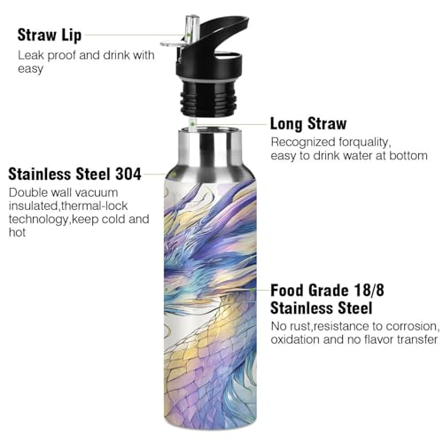 Dragon Water Bottle Kids Stainless Steel Water Bottle with Straw Lid | Leak Proof Boys Girls Insulated Tumbler Cup for School 20 oz - color: Multi16