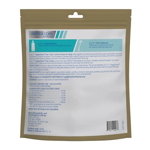 C.E.T. Veggiedent Fr3sh & Flex Plaque and Tartar Control Chew for Dogs, L | Dog joint health dental chews, mobility support, plant based chews, VOHC approved for plaque & tartar, fresh breath - style: Large Over 66lbs