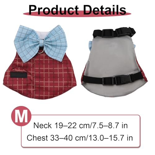 Hypeety Bunny Harness and Leash Set Adjustable Escape Proof Vest, Red, M | Lightweight, soft small pets walking vest, for rabbits/guinea pigs, with cute bow, formal suit style, for Christmas/Halloween - color: Red, size: M