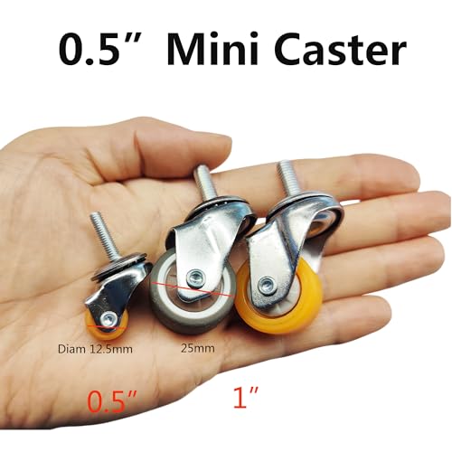 0.5 inch Mini M4 Stem Casters M4x15 Bolt Threaded Wheel,TPR Mute Rubber Swivel Single Caster Screws in Wheels -Brown - color: Brown, size: StemThreaded 0.5"-M4X15