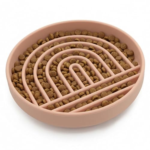 Slow Feeder Dog Bowls - Small Size Silicone Slow Eating Dog Bowl for Puppies & Dogs with Suction Cup -Dishwasher-Safe, Lick Mat Design, Reduces Gulping, for All Breeds, 6”x1.25”- Blush - color: Blush - Rainbow Design, size: Small (6” Across x 1.25” Tall)