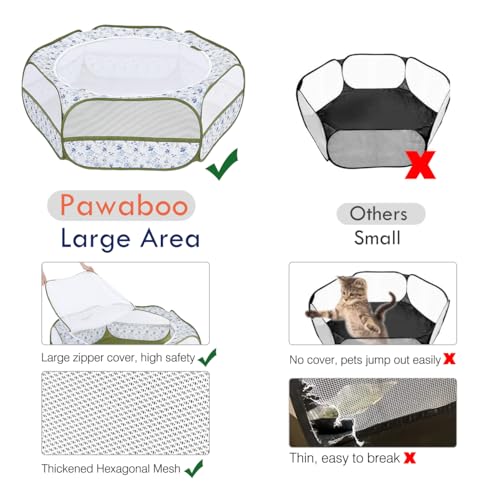 Pawaboo Small Animal Playpen with Zippered Cover, Blue + White Flower | Portable pop-up pet tent for supervised rabbits, guinea pigs, chicks and kittens; water-resistant bottom and 3 metal rods - color: Blue + White Flower