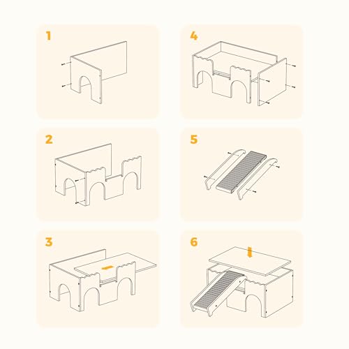 Wooden Guinea Pig Hideout Castle with Stairs,Small Animal Bed Hut Habitats Spacious 2-Level Detachable Small Pet House for Rabbits, Hamsters & Chinchillas Bunny (Grey) - color: Grey