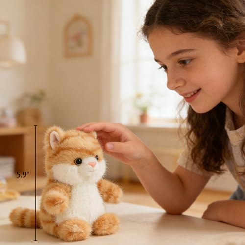 PEACH CAT Cat Stuffed Animal Cute Kitten Plushies Small Plush Toys Gifts for Kids Yellow (Squeaky) - style: Orange Cat