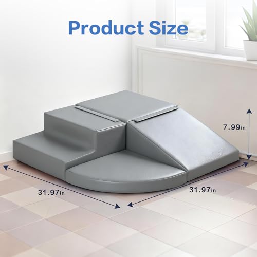 Sumbababy Foam Climbing Blocks for Toddlers: 4 PCS Soft Play Toys - Waterproof PU Leather Climber - Kids Indoor Playground Set for Preschool and Daycare - style: Grey