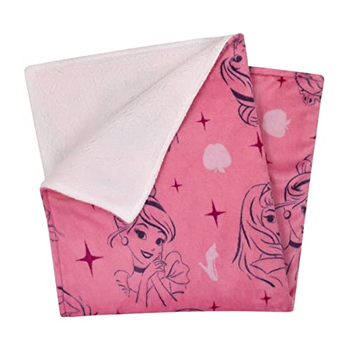 Disney Princess Pink and Purple Tiaras Super Soft Sherpa Baby Blanket - color: Princess Pink and Purple