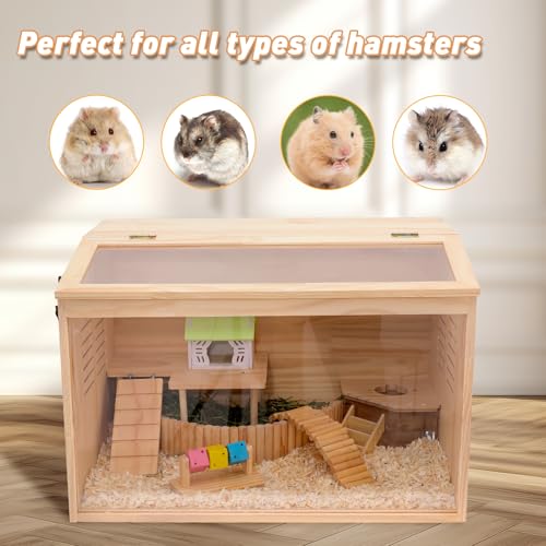 Wooden Hamster Cage,24" Lx16 Wx16 H,Animal Cabinet for Dwarf Syrian Hamsters Degus, Hamster Habitat with Openable Top and Large Acrylic Sheets. - size: 24.0"L x 16.0"W x 16.0"H
