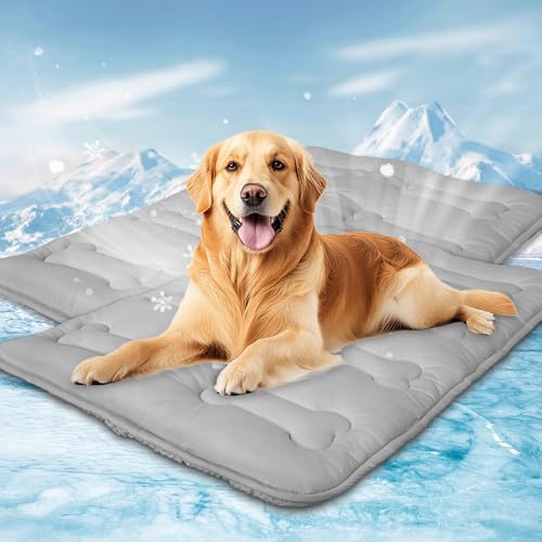 Summer Dog Cooling Mat 2 Pack, 36" x 23" Cooling Mat for Dogs Large | Machine Washable, Thickened, Indoor Outdoor Non-slip Dog Mat for Crate, Floor, Sofa, Car, Grey - size: 36 x 23 Inch