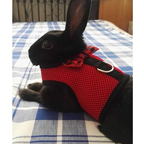 Rabbit Harness with Leash Adjustable Soft Mesh Vest Harness for Bunny Kitten Guinea Pig Rat (M, Red) - color: Red, size: M