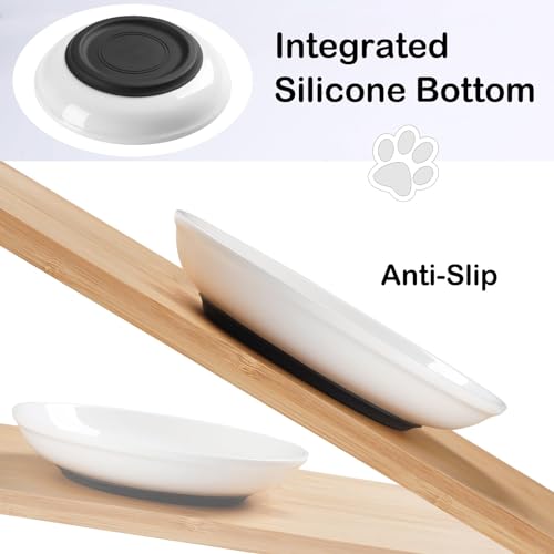 WROSWT Cat Food Bowl,Healthy Ceramic Cat Bowls for Indoor Cats,Anti Whisker Fatigue Cats Dishes Set,Shallow Wide Kitten Plates for Food and Water,Non-Slip Silicone Bottom,3 Pack - size: Shallower-3 Pack