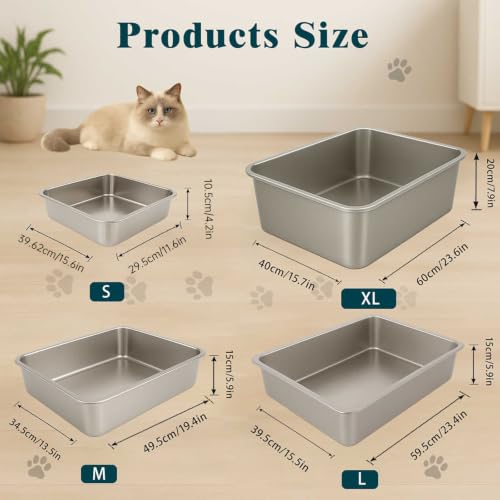 FELIO Stainless Steel Cat Litter Box - Small Kitten Litter Box, 15.6" L×11.6" W×4.2" H, Splash-Proof and Non-Stick Cat Poop Box odorless, Easy to Clean for Kittens, Small Rabbits, Hamsters - size: Small