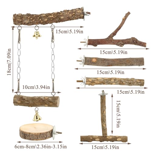 7 Pieces of Bird Perches for Cage, Parakeet Cage Accessories, Bird Perches Nature Wooden Bridge Suitable for Parakeets, Lovebirds, Cockatoos, and Parrots Exercise Training