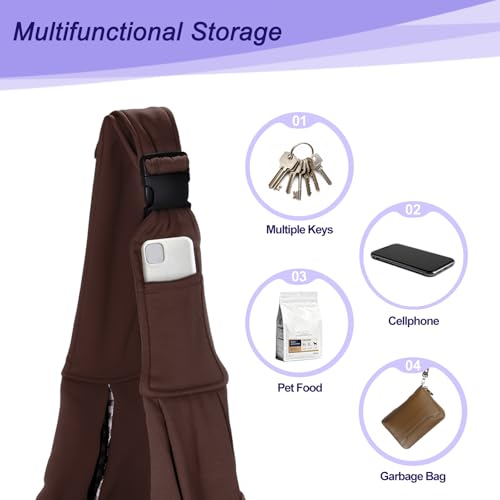 Dog and Cat Sling Carrier Up to 16.5 Lbs, Hand-Free Reversible Pet Sling Carrier with Adjustable Strap and Pocket, (Brown, 1 Pcs) Intended for Hiking/Camping/Traveling - color: Brown