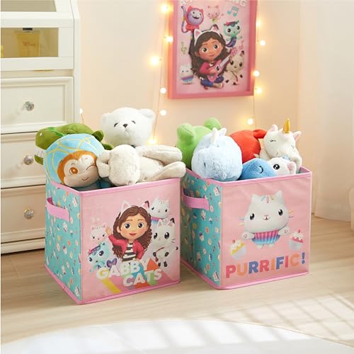 Idea Nuova Gabby’s Dollhouse Set of 2 Collapsible Storage Cubes with Carry Handles, Kids Room & Playroom Organizer Bins, 10” x 10” - color: Gabbys Dollhouse
