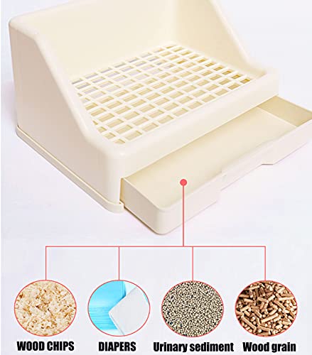 kathson Rabbit Litter Box Trainer Small Animal Potty Corner Toilet with Drawer Pet Cage Pan Litter Bedding Box for Adult Guinea Pig Hamster Bunny Ferret Galesaur Mouse Squirrel (White) - color: White