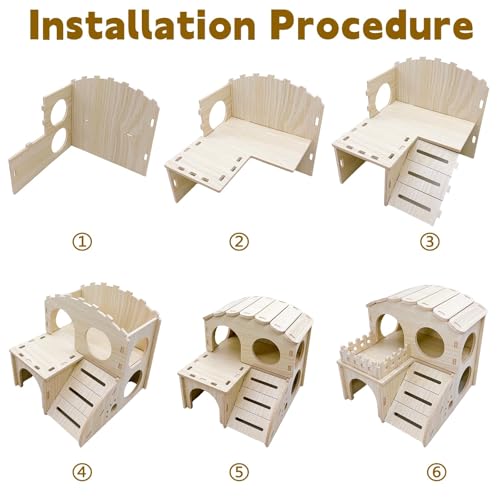 Hamster Wood House Wooden Hamster Hideout Maze Double-Decker Huts with Climbing Ladder for Syrian Dwarf Gerbil Mouse