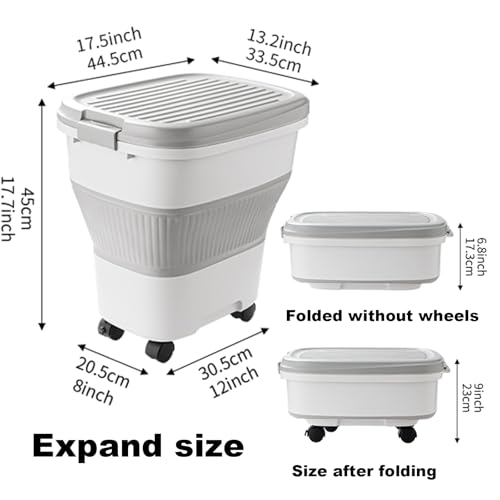SEWIU 2pack 35 lbs Dog Food Storage Container,Collapsible Dog Food Container with Scoop,Pet Food Storage Containers to Keep Dry Food Fresh,Easy to Move - color: 2-35LB-Gray