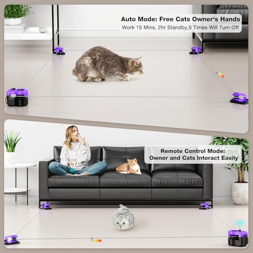Interactive Cat Toys for Indoor Cats, Cat Treadmill Auto/Remote Control DIY Cat Mouse Hunting Toys, Keep Bored Kitten Dog Entertained to Chase, Feather Toy to Exercise Wheel-Purple - color: Purple
