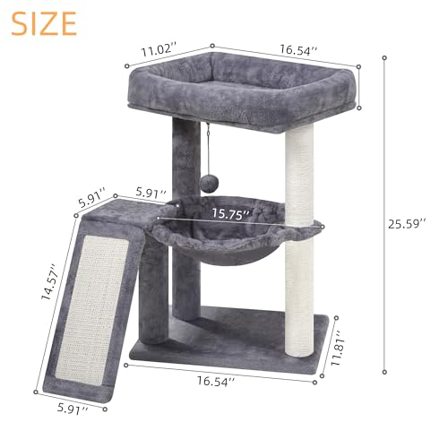 YOUPET Cat Tree with Cat Scratching Post for Indoor Cats, Cat Tower with Scratching Board and Playful Toy Balls, Cat Tree Tower with Cozy Hammock,Grey - color: Grey