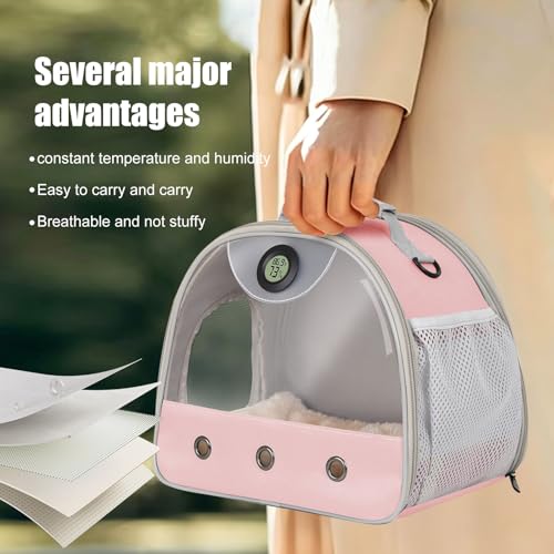Bearded Dragon Carrier, Reptile Travel Bag with Built-in Thermometer Hygrometer, Breathable Small Animal Carrier with Clear View Window, Portable Guinea Pig Carrier for Gecko, Snake, Hamster - color: Pink
