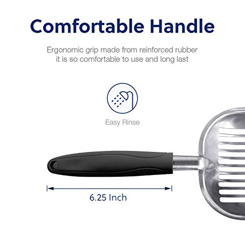 Cat Litter Scoop, Aluminum Alloy Sifter, Kitty Metal Scooper, Deep Shovel, Long Handle, Poop Sifting, Kitten Pooper Lifter, Durable, Heavy Duty, for Litter Box - color: FLAT Aluminum \ #06 Black Handle, size: Large