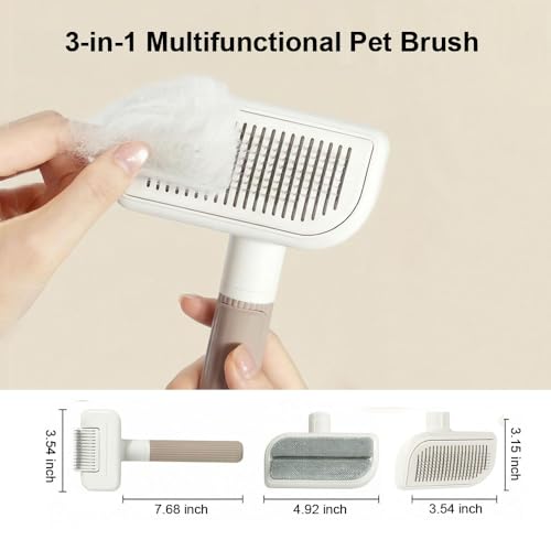 3 in 1 Self-Cleaning Pet Grooming Brush Set for Dogs & Cats | Self-cleaning deshedding & slicker brushes plus hair remover tool, ideal for indoor long and short haired pets