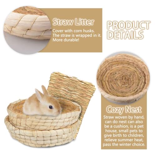 Bunny Grass Bed Guinea Pig Straw House Nest Hay Mats Grass Basket Hatch Chew Toy for Dwarf Rabbit Chinchillas Hamster Fancy Rat Pigeon Parrot 3 Pcs