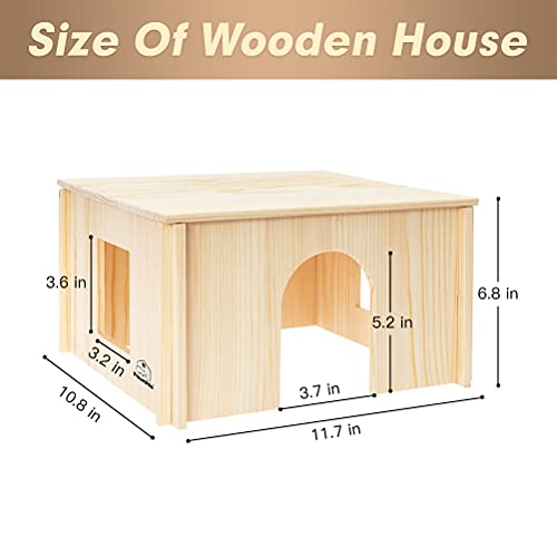 PAWCHIE Wooden Hut for Guinea Pig with Windows - Detachable and Large Size Wood House, Suitable for Guinea Gigs, Hamsters, Chinchillas and Other Small Animals Hideout - color: Rectangular Hut