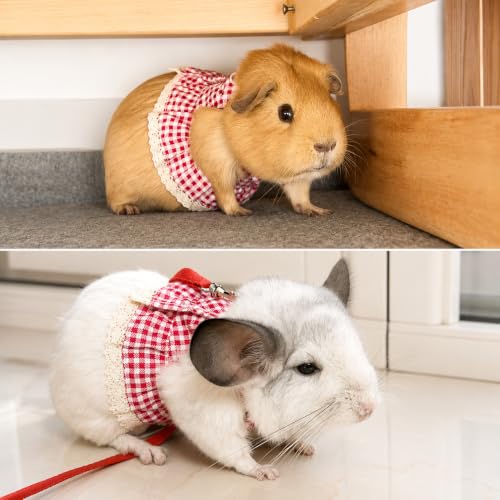 Guinea Pig Harness and Leash Set, Cute Red Plaid Small Animal Dress Vest for Ferrets, Chinchillas and Similar Pets, Adjustable Walking Outfit with 4FT Leash,Red Plaid, M,1530-4 - color: Red Plaid, size: M: 5-7" Neck, 9-10" Chest, GPig/Ferret